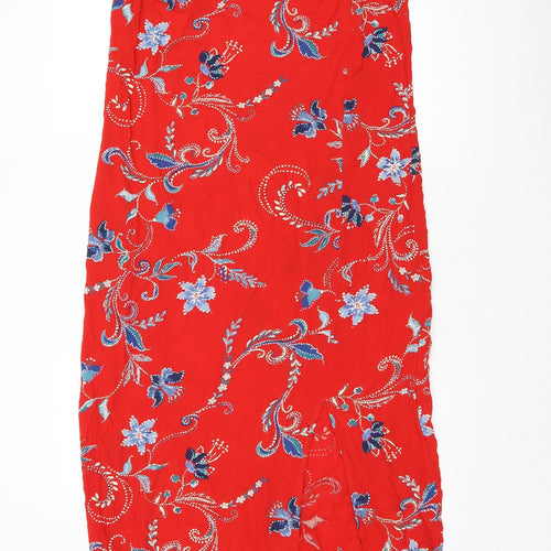 Marks and Spencer Womens Red Floral Viscose Tank Dress Size 10 V-Neck Pullover - Slit
