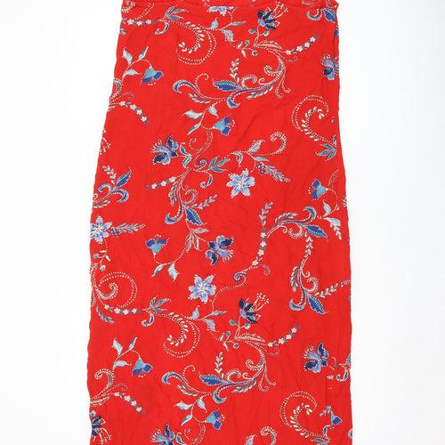 Marks and Spencer Womens Red Floral Viscose Tank Dress Size 10 V-Neck Pullover - Slit