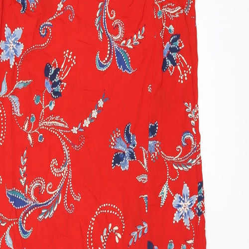 Marks and Spencer Womens Red Floral Viscose Tank Dress Size 10 V-Neck Pullover - Slit