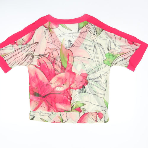 NEXT Womens Pink Floral Polyester Basic Blouse Size 6 V-Neck - Cold Shoulder, Sheer