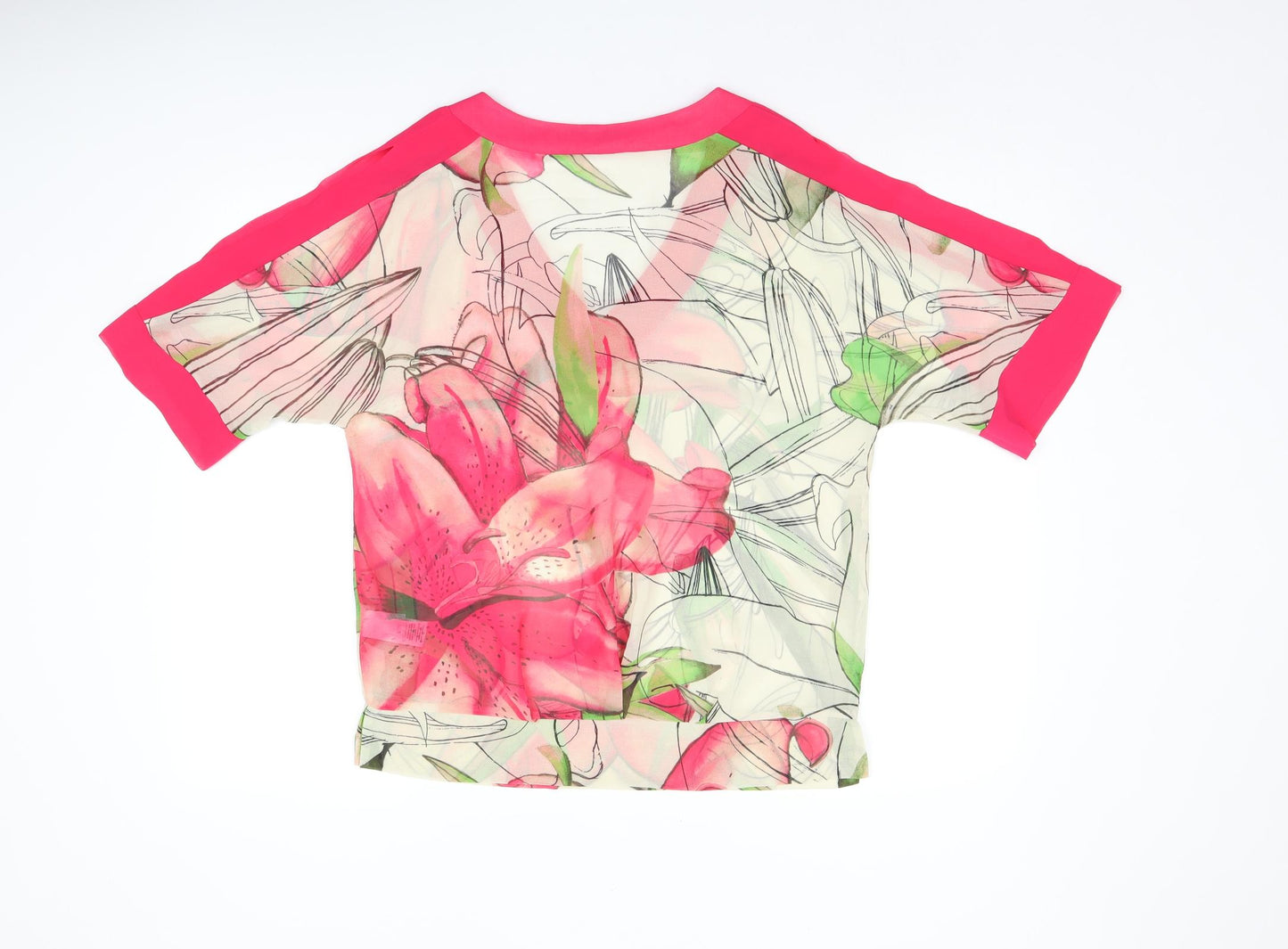 NEXT Womens Pink Floral Polyester Basic Blouse Size 6 V-Neck - Cold Shoulder, Sheer