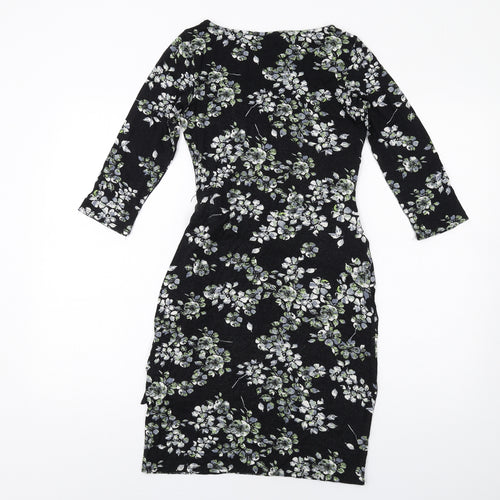 Dorothy Perkins Womens Black Floral Viscose Bodycon Size 10 Round Neck Pullover