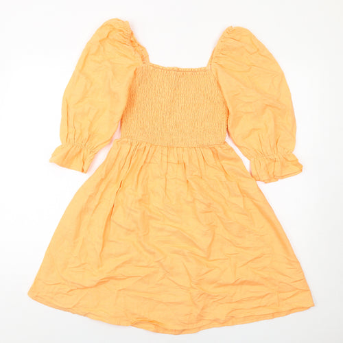 New Look Womens Orange Cotton Fit & Flare Size 6 Square Neck Pullover