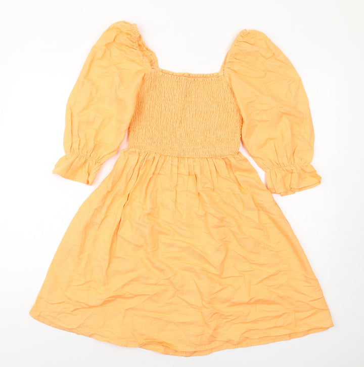 New Look Womens Orange Cotton Fit & Flare Size 6 Square Neck Pullover