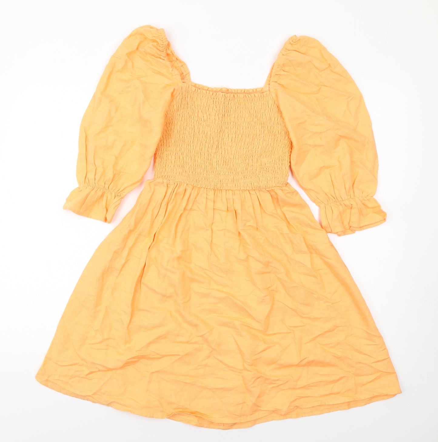 New Look Womens Orange Cotton Fit & Flare Size 6 Square Neck Pullover