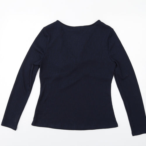 Marks and Spencer Womens Blue Polyester Basic T-Shirt Size 14 V-Neck - Twist Front