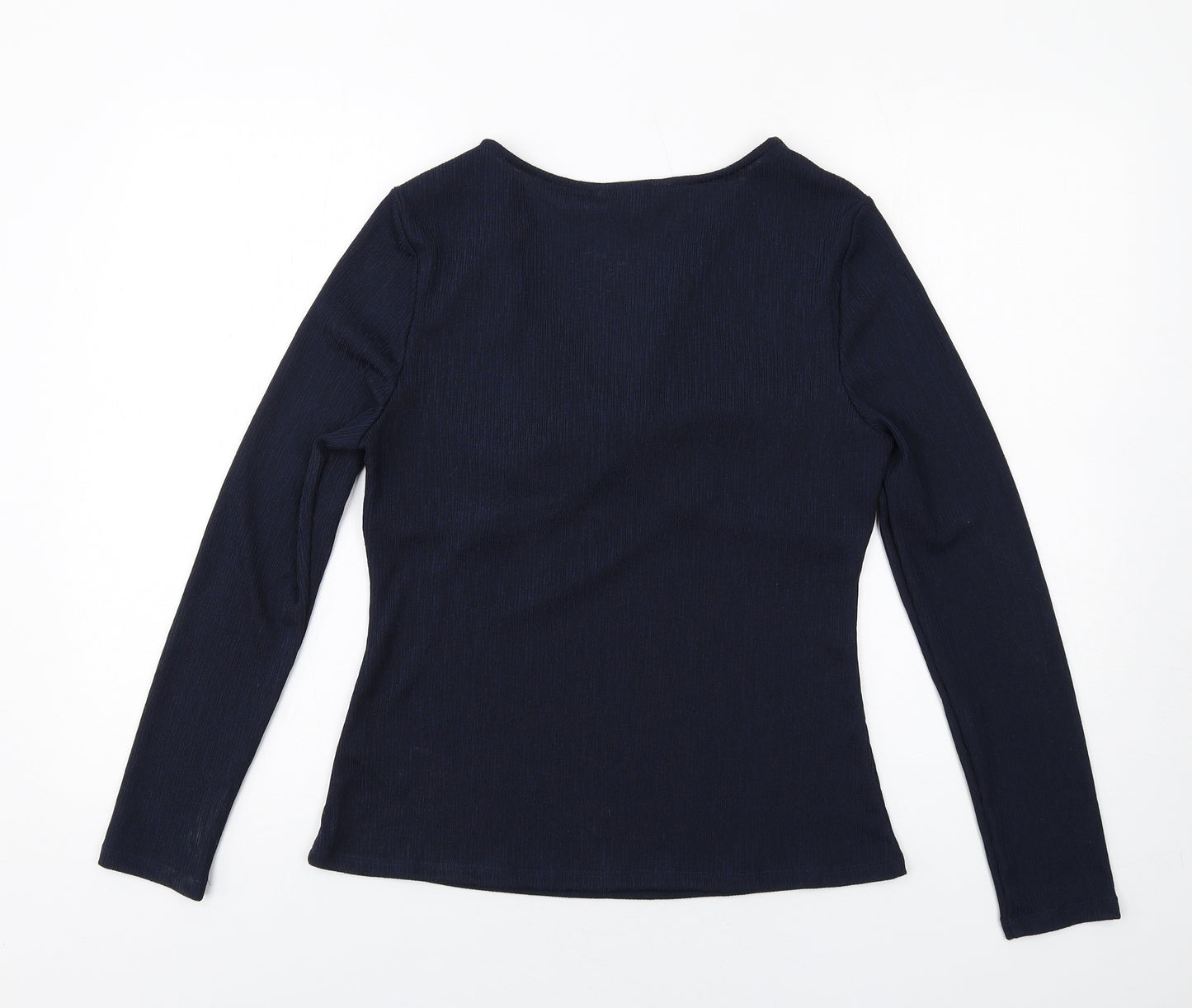 Marks and Spencer Womens Blue Polyester Basic T-Shirt Size 14 V-Neck - Twist Front