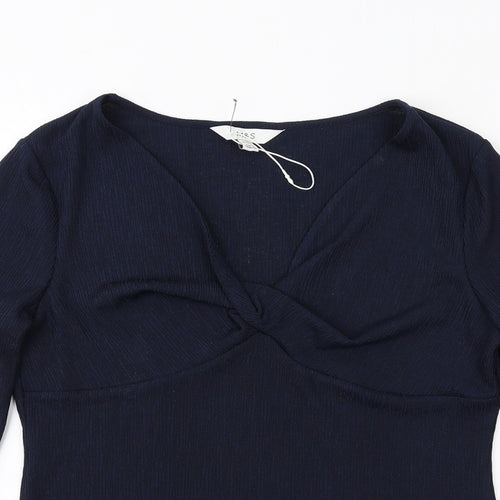 Marks and Spencer Womens Blue Polyester Basic T-Shirt Size 14 V-Neck - Twist Front