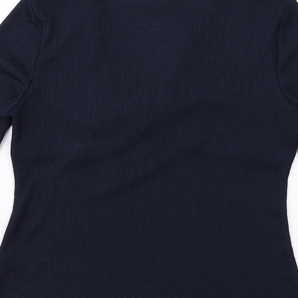 Marks and Spencer Womens Blue Polyester Basic T-Shirt Size 14 V-Neck - Twist Front