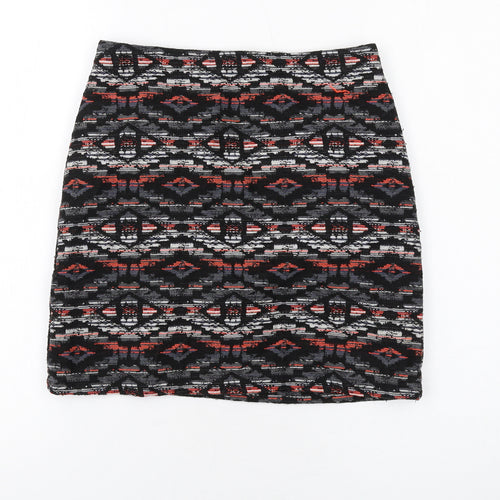 New Look Womens Multicoloured Geometric Cotton A-Line Skirt Size 6 Zip
