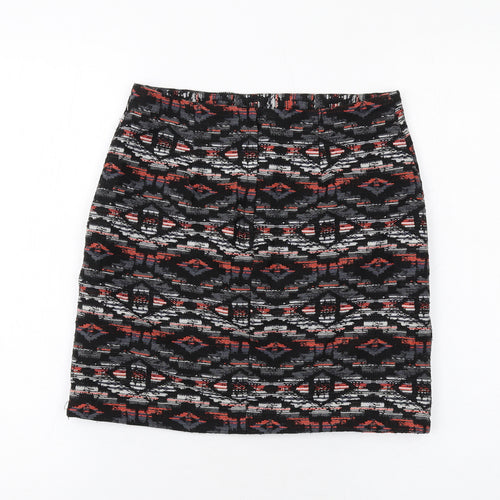 New Look Womens Multicoloured Geometric Cotton A-Line Skirt Size 6 Zip