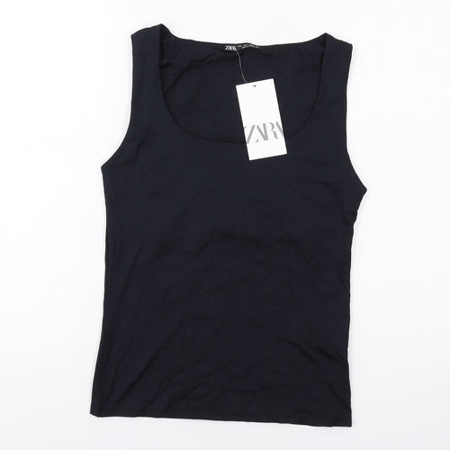 Zara Womens Black Polyamide Basic Tank Size M Scoop Neck