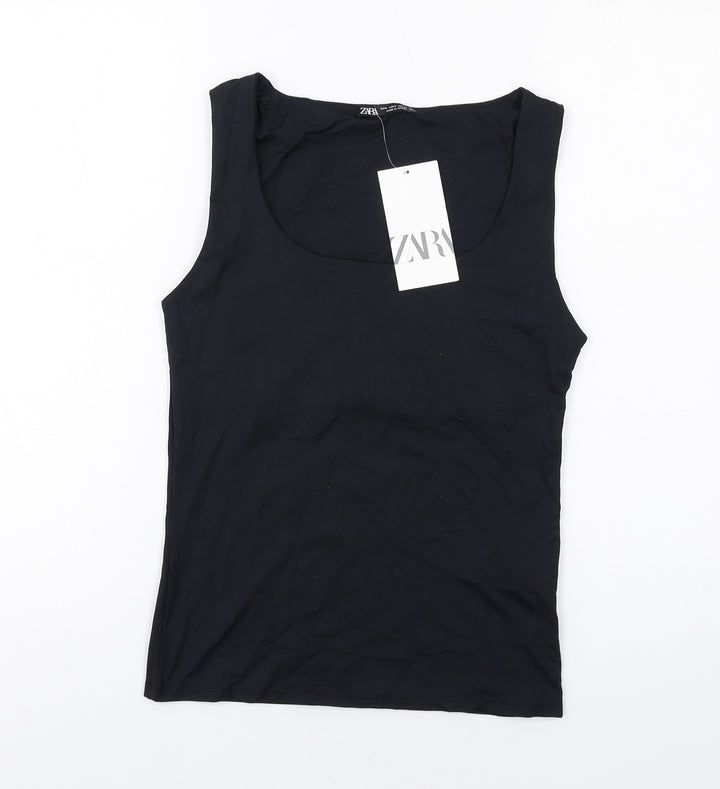 Zara Womens Black Polyamide Basic Tank Size M Scoop Neck