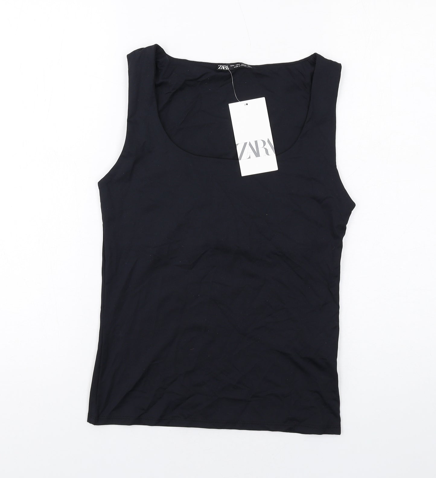 Zara Womens Black Polyamide Basic Tank Size M Scoop Neck
