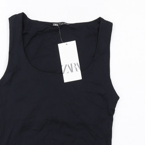 Zara Womens Black Polyamide Basic Tank Size M Scoop Neck