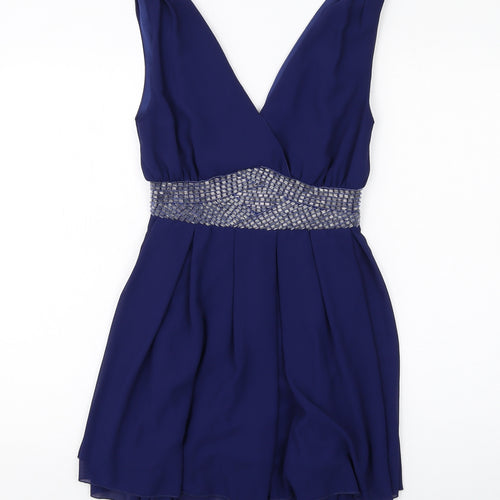 Marc Angelo Womens Blue Polyester Tank Dress Size 10 V-Neck Pullover - Beaded