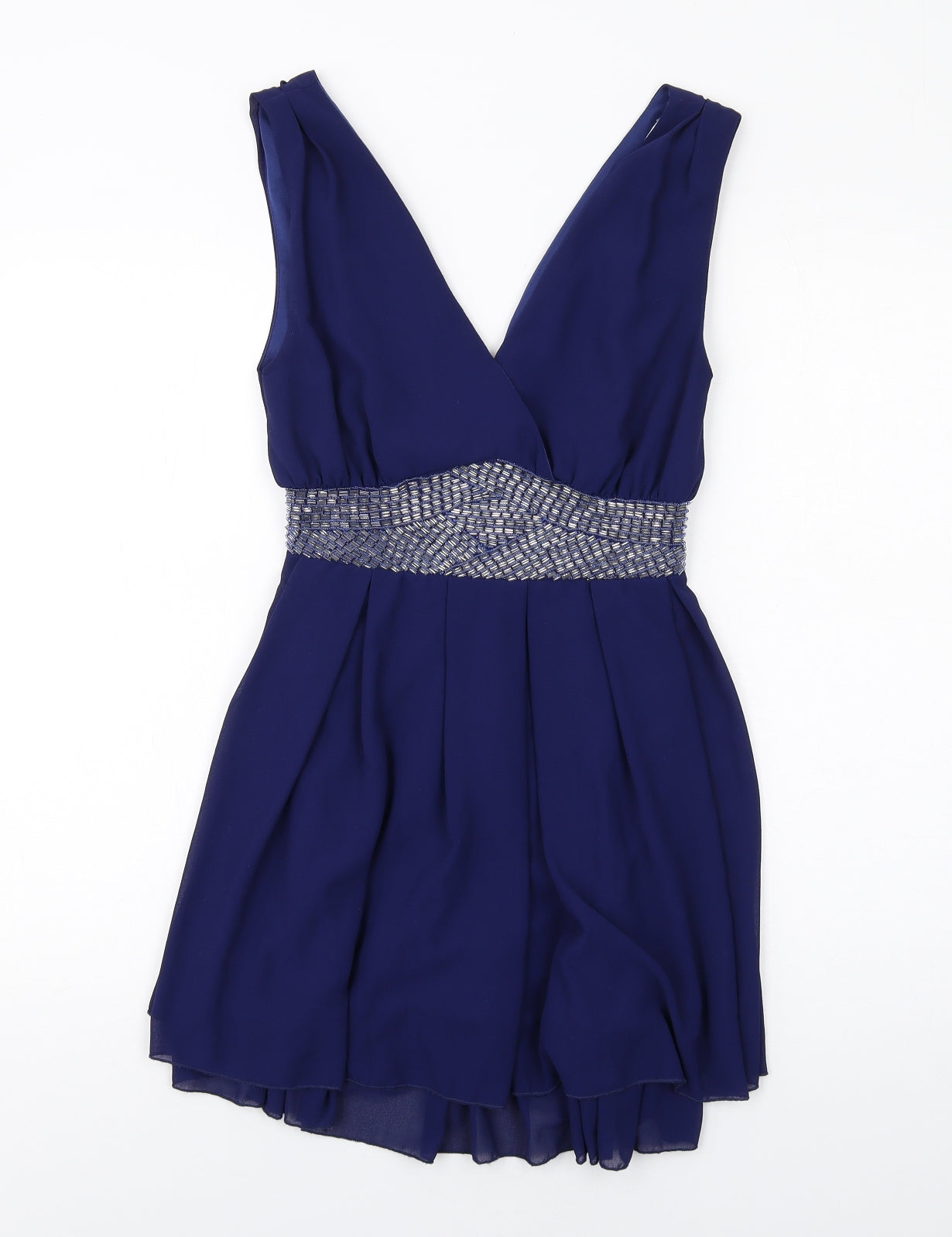Marc Angelo Womens Blue Polyester Tank Dress Size 10 V-Neck Pullover - Beaded