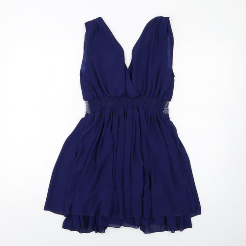 Marc Angelo Womens Blue Polyester Tank Dress Size 10 V-Neck Pullover - Beaded