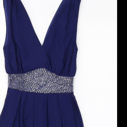 Marc Angelo Womens Blue Polyester Tank Dress Size 10 V-Neck Pullover - Beaded