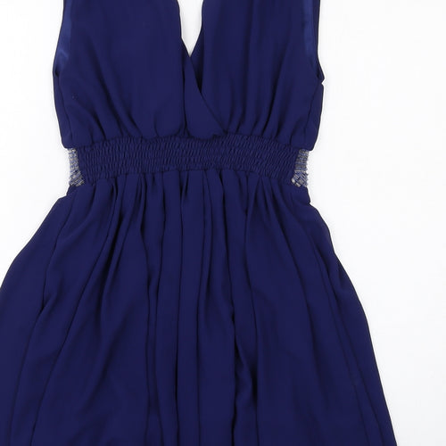 Marc Angelo Womens Blue Polyester Tank Dress Size 10 V-Neck Pullover - Beaded