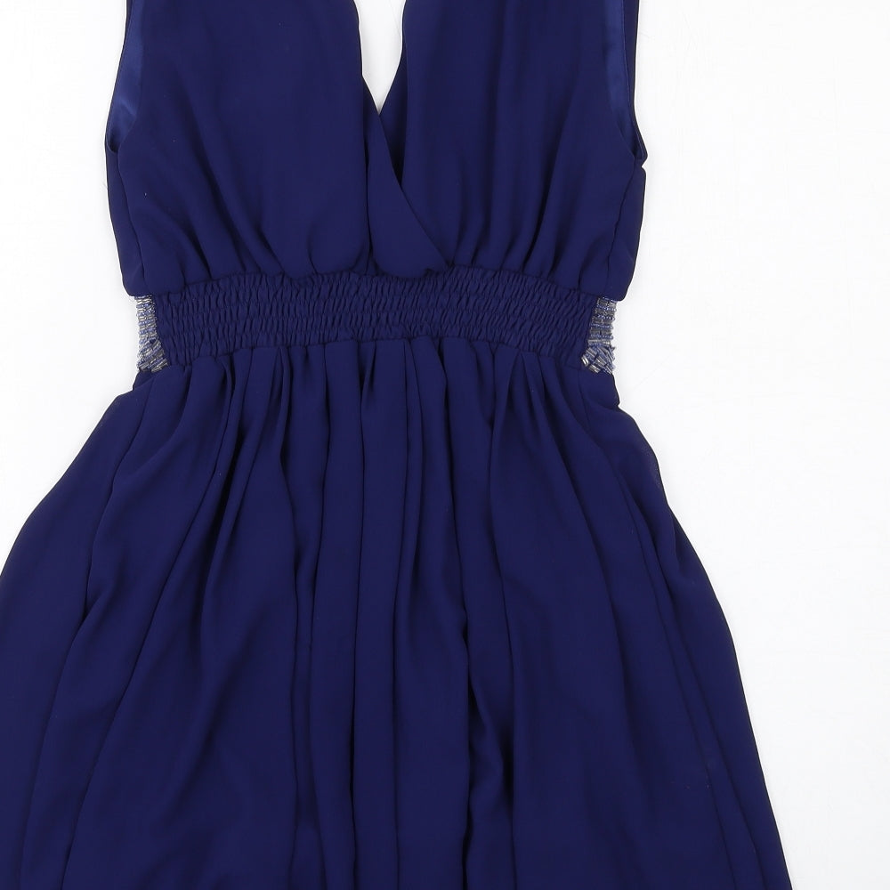 Marc Angelo Womens Blue Polyester Tank Dress Size 10 V-Neck Pullover - Beaded