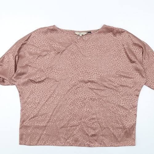 Dorothy Perkins Womens Brown Geometric Polyester Basic T-Shirt Size 14 Round Neck