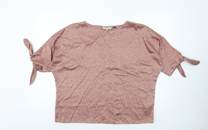 Dorothy Perkins Womens Brown Geometric Polyester Basic T-Shirt Size 14 Round Neck