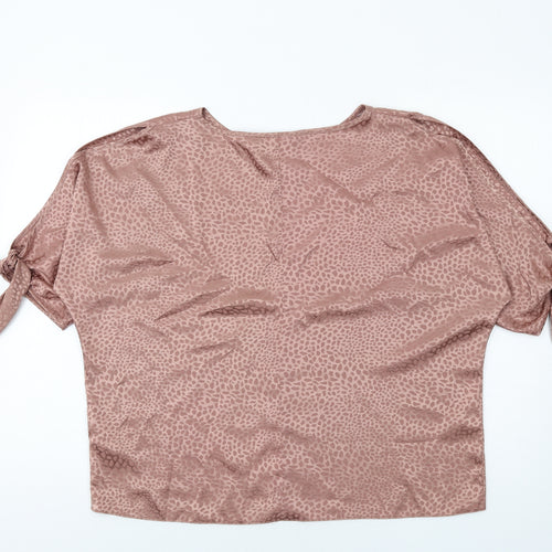 Dorothy Perkins Womens Brown Geometric Polyester Basic T-Shirt Size 14 Round Neck