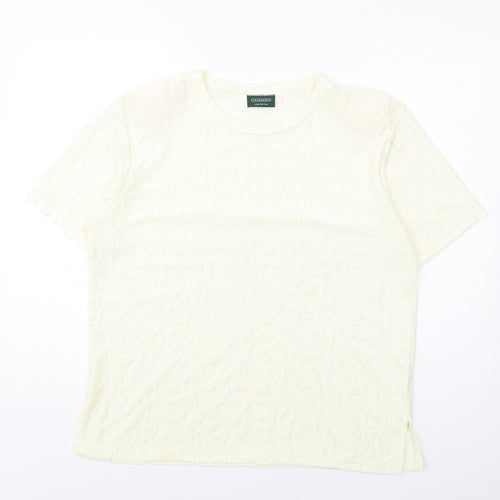 Canda Womens Ivory Polyester Basic T-Shirt Size L Round Neck
