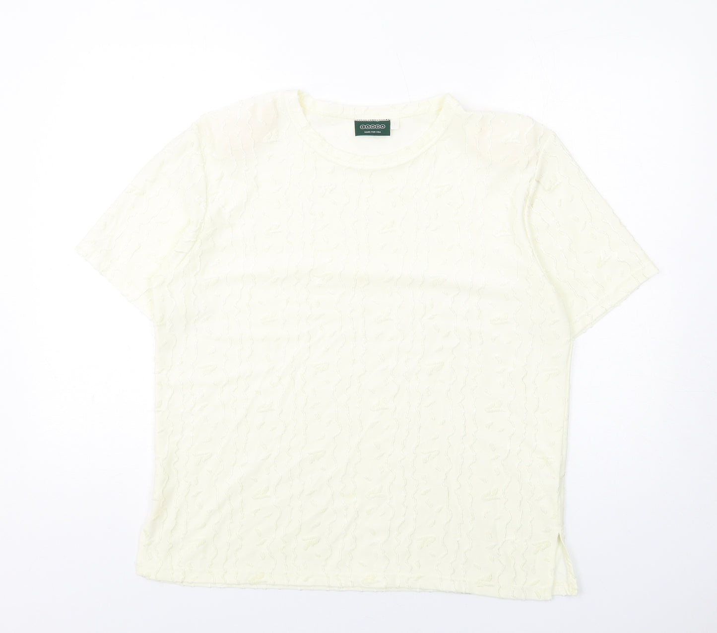 Canda Womens Ivory Polyester Basic T-Shirt Size L Round Neck