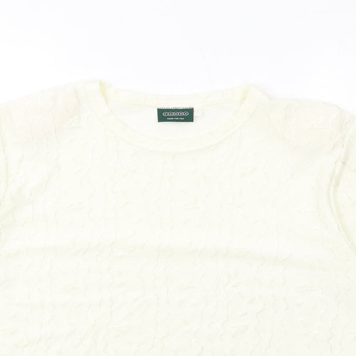 Canda Womens Ivory Polyester Basic T-Shirt Size L Round Neck