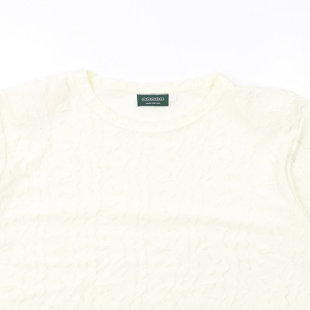 Canda Womens Ivory Polyester Basic T-Shirt Size L Round Neck