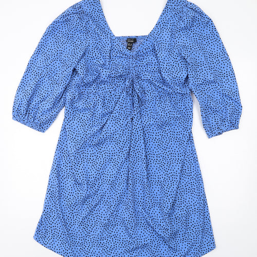 New Look Womens Blue Polka Dot Polyester A-Line Size 14 V-Neck Pullover