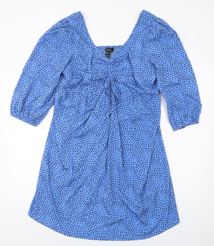 New Look Womens Blue Polka Dot Polyester A-Line Size 14 V-Neck Pullover