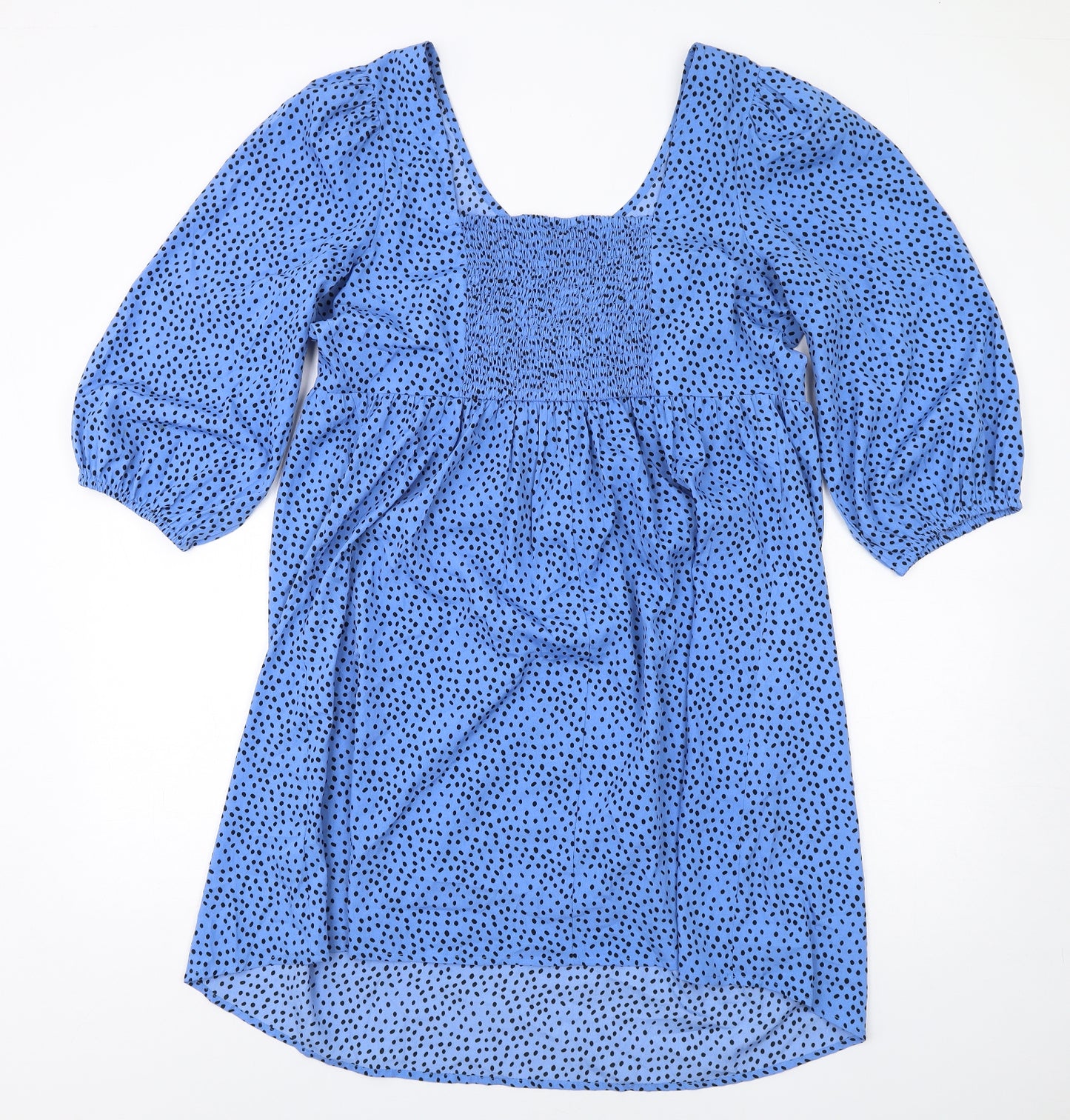New Look Womens Blue Polka Dot Polyester A-Line Size 14 V-Neck Pullover
