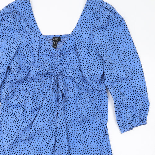 New Look Womens Blue Polka Dot Polyester A-Line Size 14 V-Neck Pullover