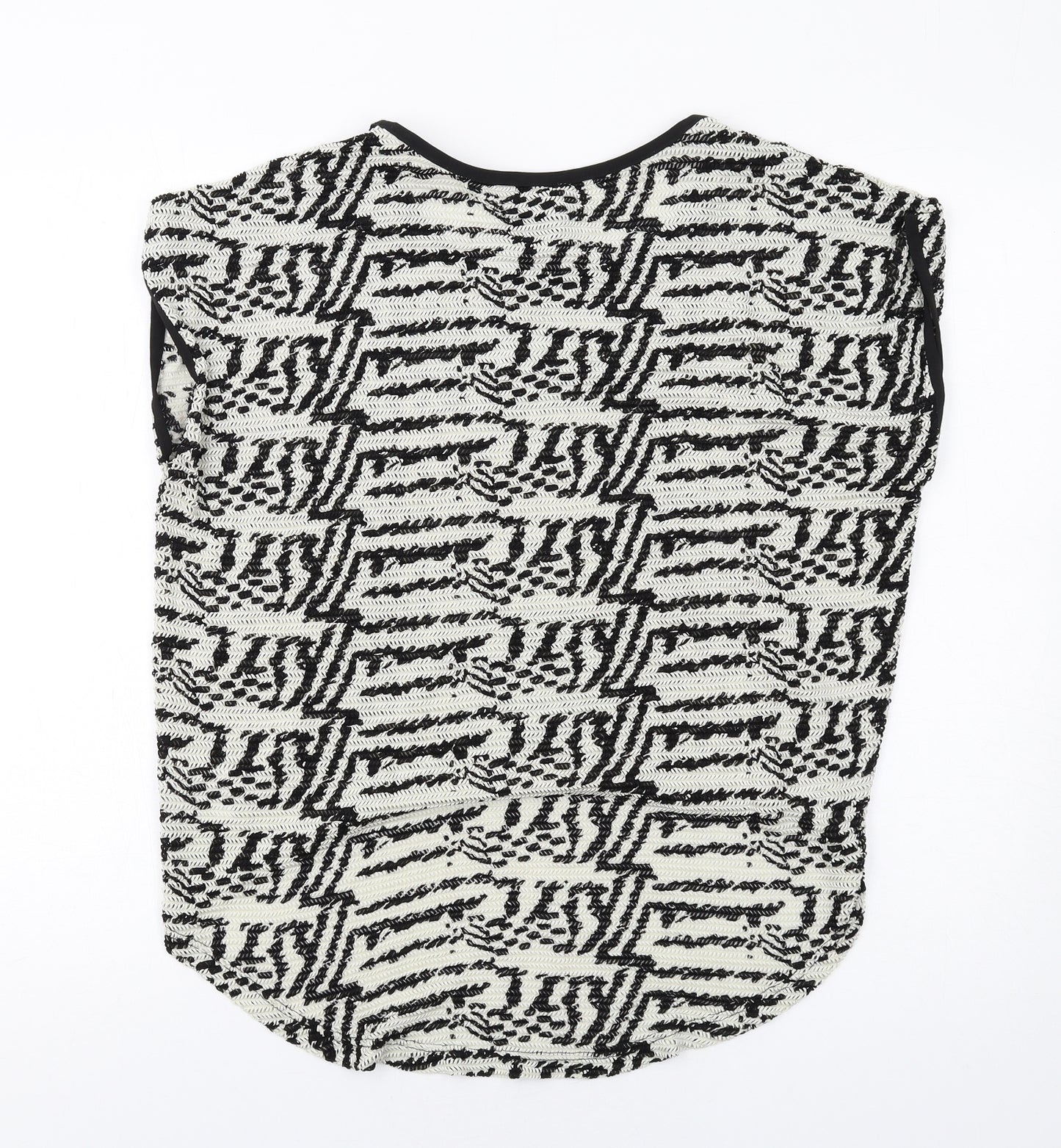ICHI Womens White Geometric Polyamide Basic T-Shirt Size L Round Neck