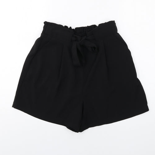 New Look Womens Black Polyester Paperbag Shorts Size 12 Regular Drawstring