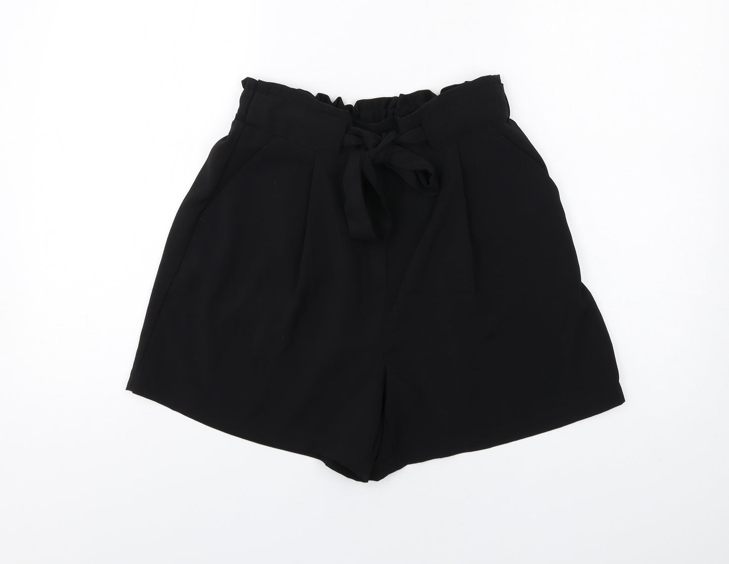 New Look Womens Black Polyester Paperbag Shorts Size 12 Regular Drawstring
