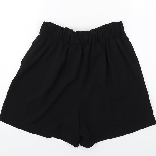 New Look Womens Black Polyester Paperbag Shorts Size 12 Regular Drawstring