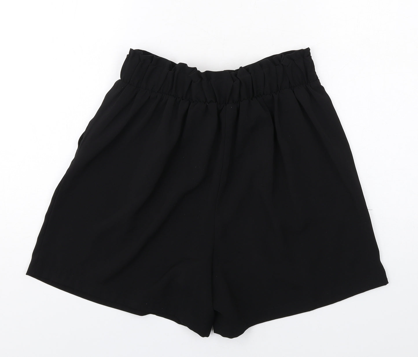 New Look Womens Black Polyester Paperbag Shorts Size 12 Regular Drawstring