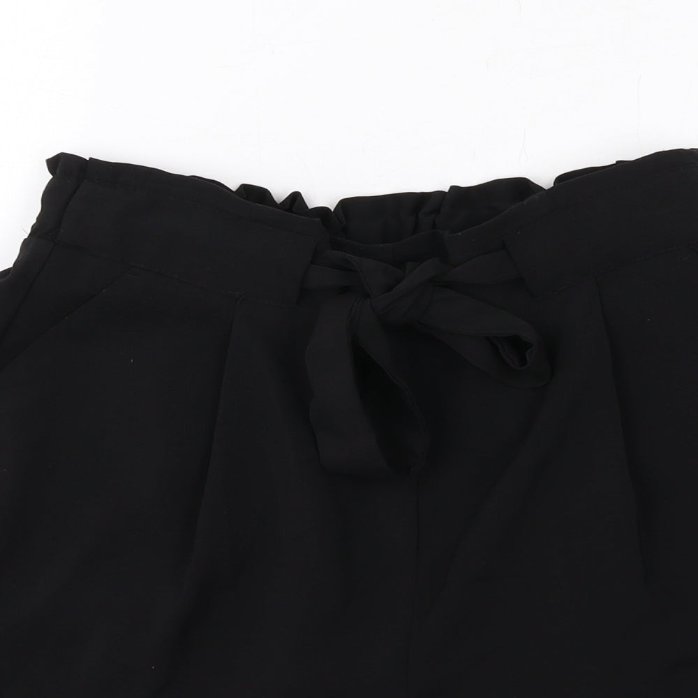 New Look Womens Black Polyester Paperbag Shorts Size 12 Regular Drawstring