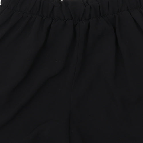 New Look Womens Black Polyester Paperbag Shorts Size 12 Regular Drawstring