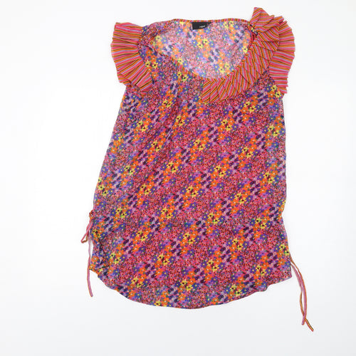 NEXT Womens Multicoloured Geometric Polyester Basic T-Shirt Size 10 Scoop Neck