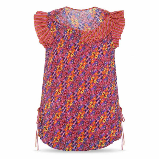 Front view of Next women’s multicoloured geometric polyester basic t-shirt, size UK 10, scoop neck