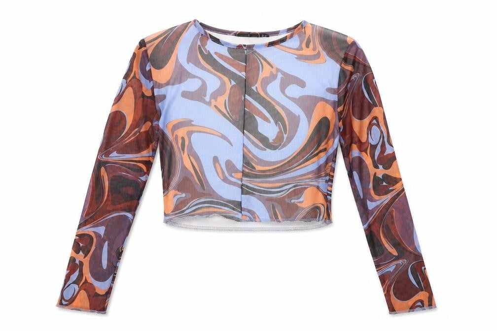 Boohoo Womens Multicoloured Geometric Polyester Cropped T-Shirt Size 12 Round Neck