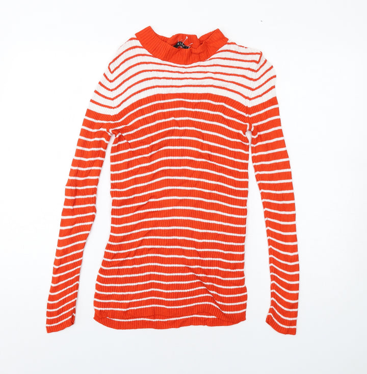 VILA Womens Red Mock Neck Striped Viscose Pullover Jumper Size S