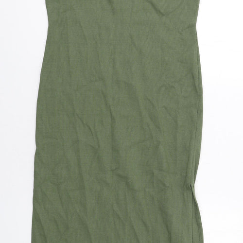 PRETTYLITTLETHING Womens Green Cotton Bodycon Size 14 Round Neck Pullover