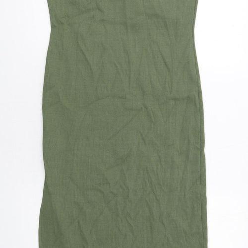 PRETTYLITTLETHING Womens Green Cotton Bodycon Size 14 Round Neck Pullover