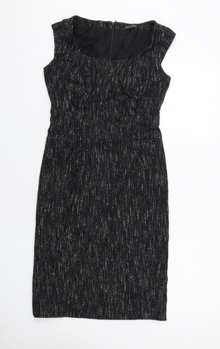 Principles Womens Black Cotton Pencil Dress Size 10 Round Neck Zip